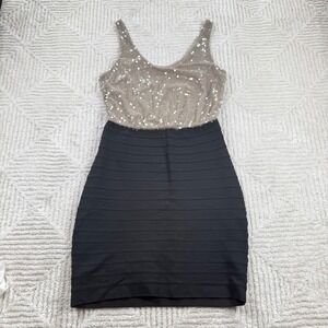 Express Sequin Bandage Dress Womens S Black Bodycon Mini Party Glam Cocktail